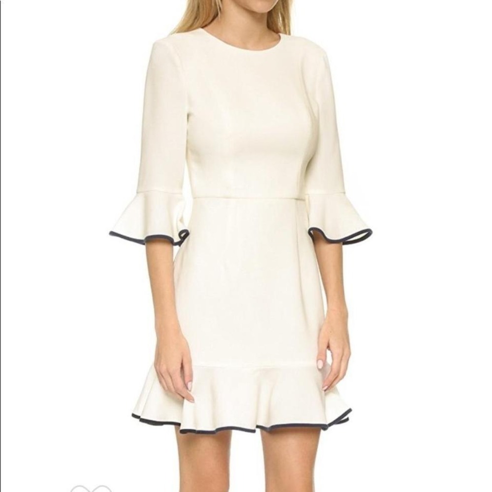 Black Halo Brooklyn Dress with Ruffle Bell Sleeves Flutter Porcelain White Navy - Picture 5 of 6